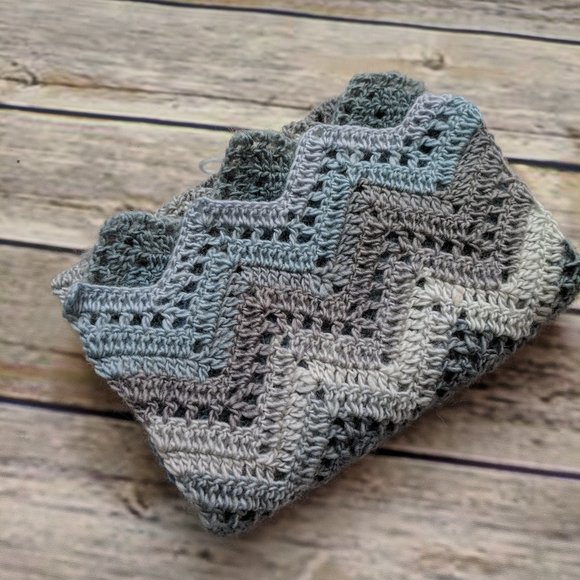 Wool Scarf in Soft Blue, Beige and Gray - Picture 1 of 3